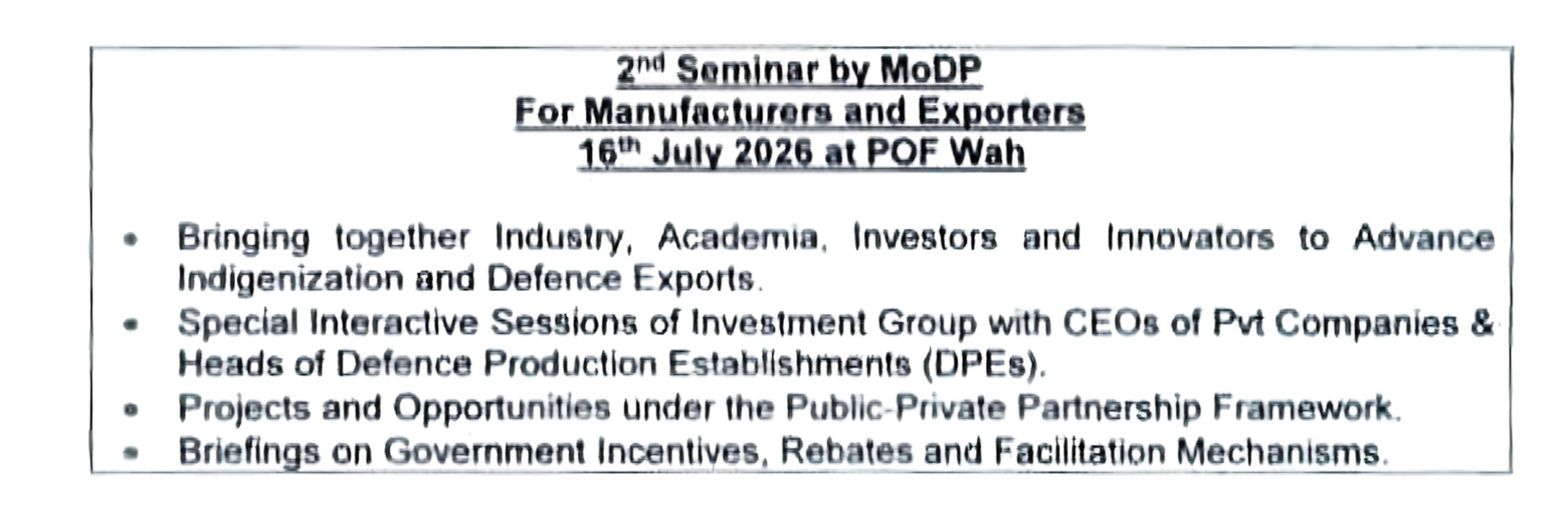 2nd Seminar for Manufacturers and Exporters in Defence Production Sector